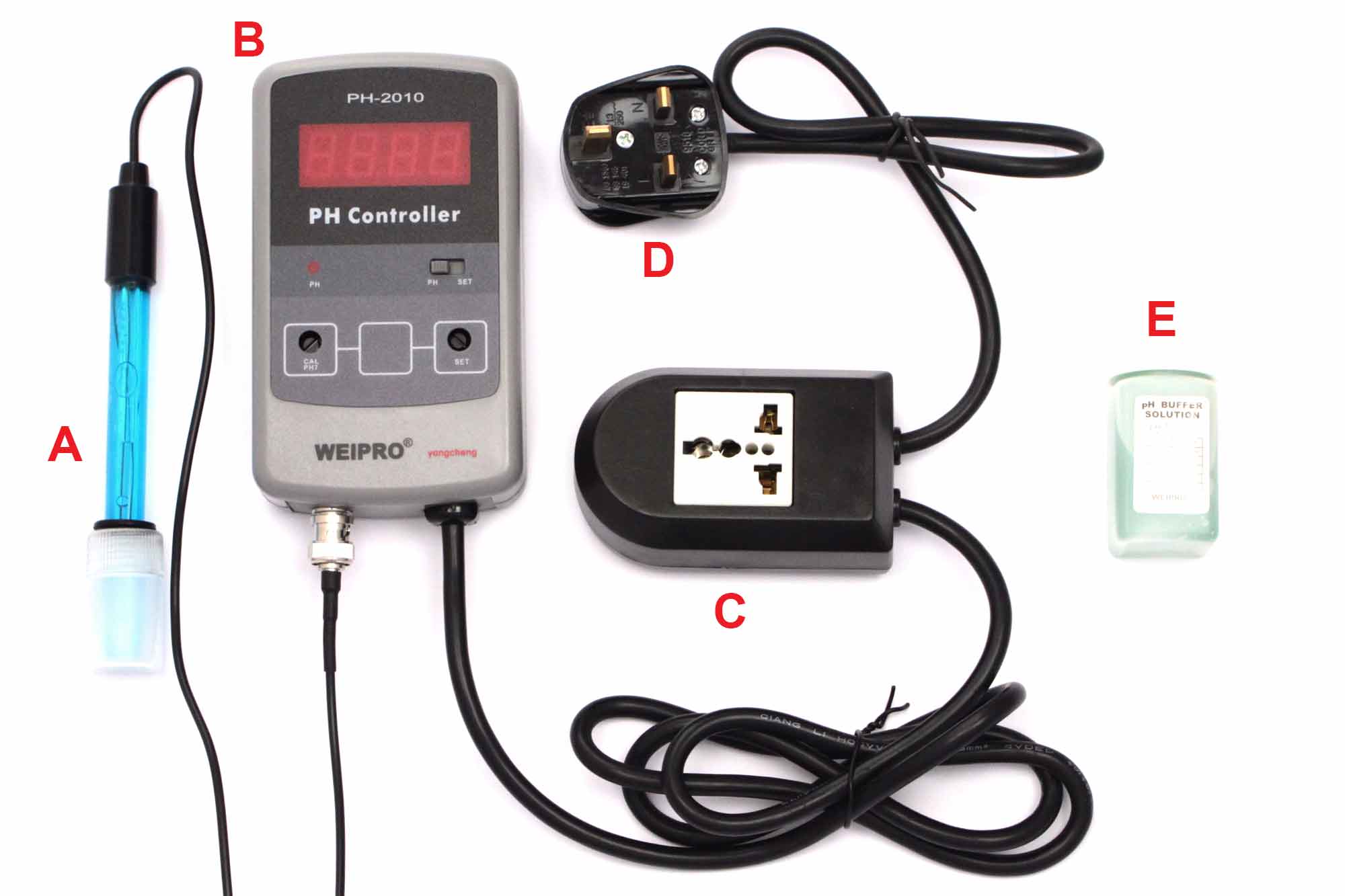 Todas las partes del Controlador de pH WEIPRO